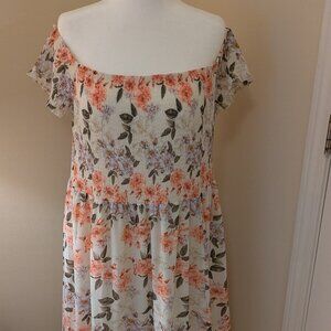 SHEIN Curve 3xl Floral Maxi Dress Off Shoulder Smocked Cottagecore Spring